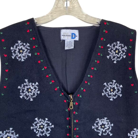 Paul Harris Sz M Vintage Wool Blend Christmas Holiday Vest Embroidered Retro - Picture 9 of 16